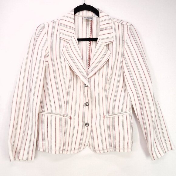 Chico's 100% Linen Button Blazer Jacket Minimalist Size 0 (S/4) Beige Striped - Picture 1 of 9